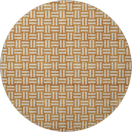 8' Terra Cotta And Beige Abstract Geometric Washable Round Rug With UV Protection Photo 3