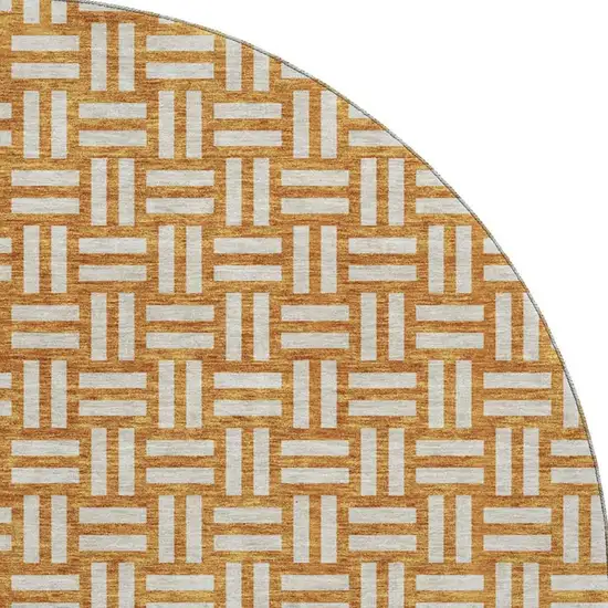 8' Terra Cotta And Beige Abstract Geometric Washable Round Rug With UV Protection Photo 2