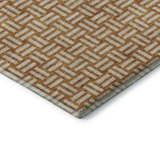 8' Terra Cotta And Beige Abstract Geometric Washable Round Rug With UV Protection Photo 6