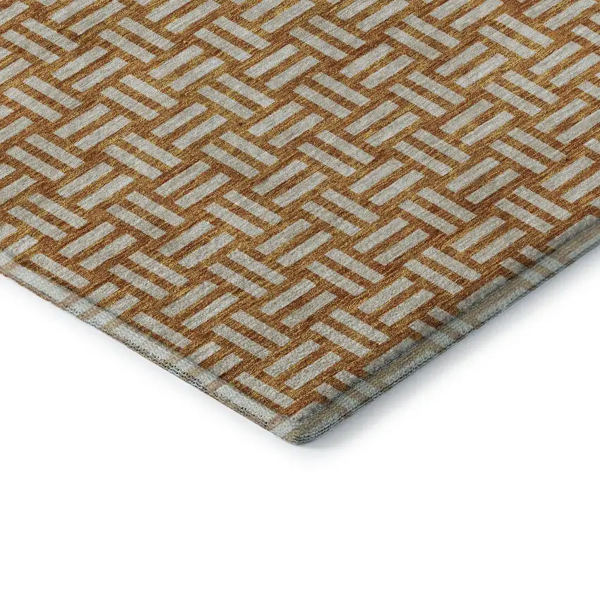 8' Terra Cotta And Beige Abstract Geometric Washable Round Rug With UV Protection Photo 6