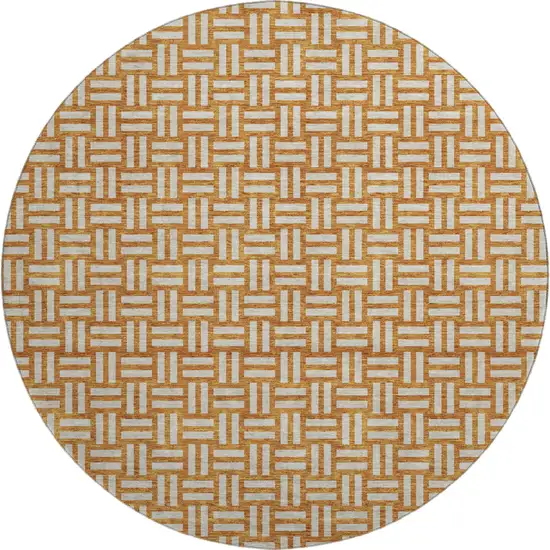 8' Terra Cotta And Beige Abstract Geometric Washable Round Rug With UV Protection Photo 1