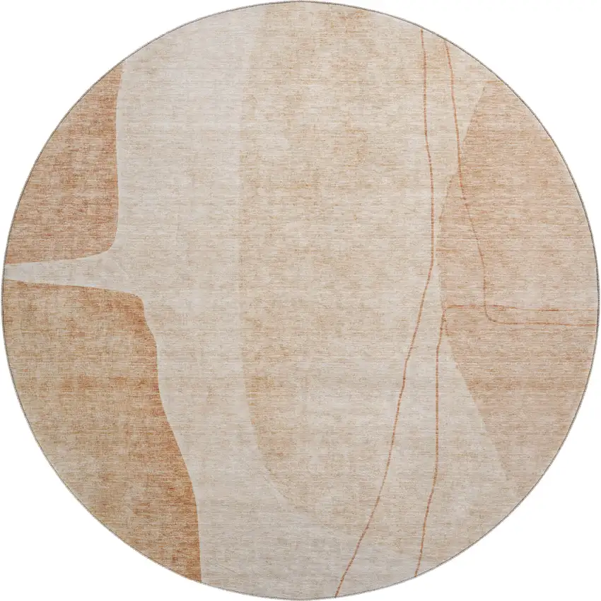 8' Terra Cotta And Beige Abstract Washable Round Rug With UV Protection Photo 5