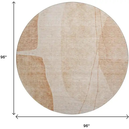 8' Terra Cotta And Beige Abstract Washable Round Rug With UV Protection Photo 4