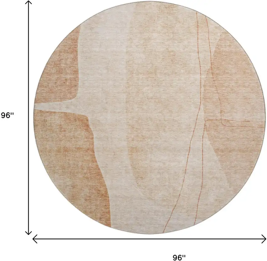 8' Terra Cotta And Beige Abstract Washable Round Rug With UV Protection Photo 4