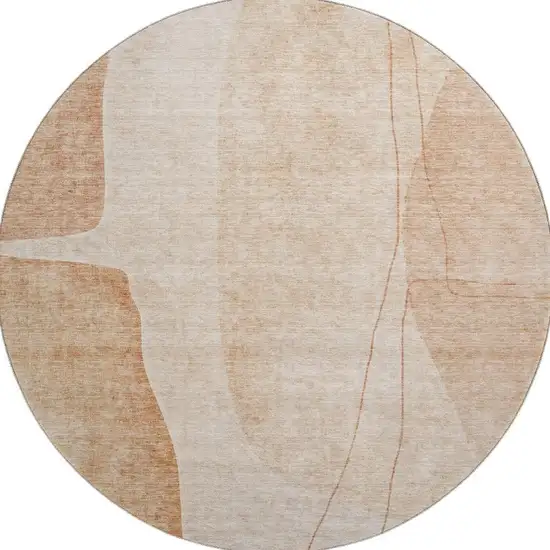 8' Terra Cotta And Beige Abstract Washable Round Rug With UV Protection Photo 1