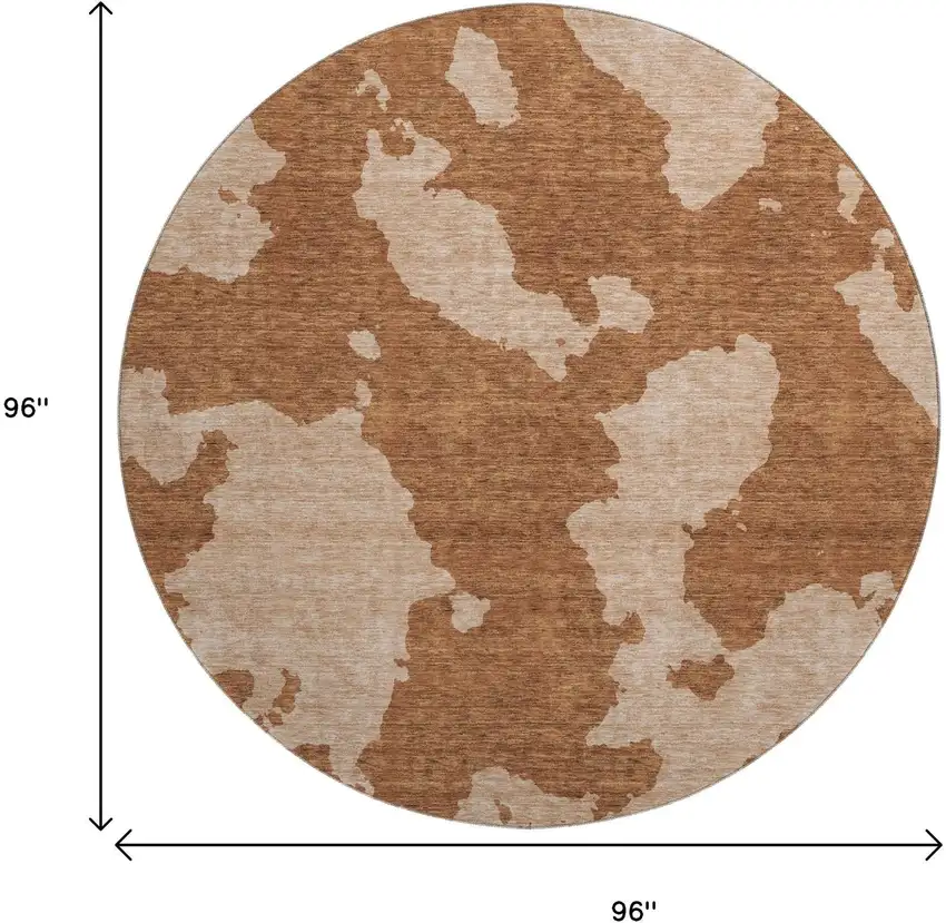 8' Terra Cotta And Beige Abstract Washable Round Rug With UV Protection Photo 9