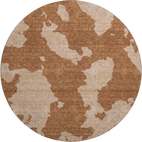 8' Terra Cotta And Beige Abstract Washable Round Rug With UV Protection Photo 1