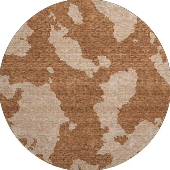 8' Terra Cotta And Beige Abstract Washable Round Rug With UV Protection Photo 3
