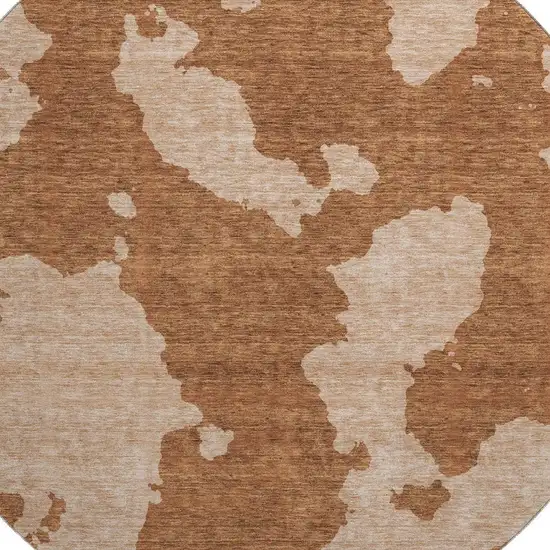 8' Terra Cotta And Beige Abstract Washable Round Rug With UV Protection Photo 2
