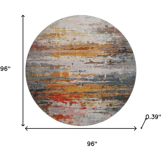 8' Terra Cotta And Beige Abstract Washable Round Rug With UV Protection Photo 8