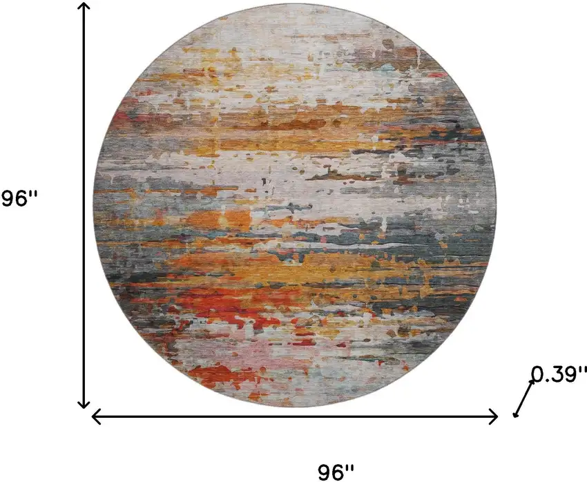 8' Terra Cotta And Beige Abstract Washable Round Rug With UV Protection Photo 8