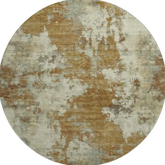 8' Terra Cotta And Beige Abstract Washable Round Rug With UV Protection Photo 4