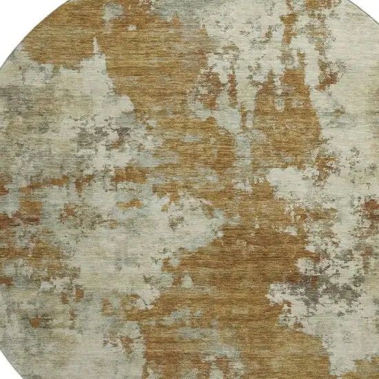 8' Terra Cotta And Beige Abstract Washable Round Rug With UV Protection Photo 3