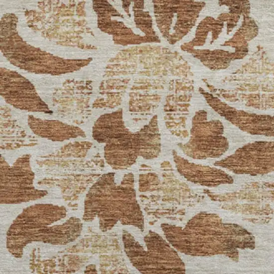 8' Terra Cotta And Beige Floral Washable Round Rug With UV Protection Photo 3