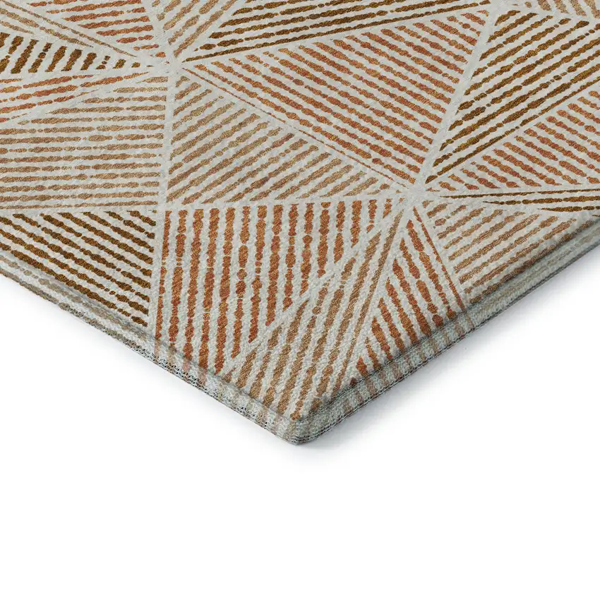 8' Terra Cotta And Beige Geometric Washable Round Rug With UV Protection Photo 7