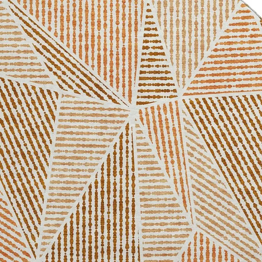 8' Terra Cotta And Beige Geometric Washable Round Rug With UV Protection Photo 3