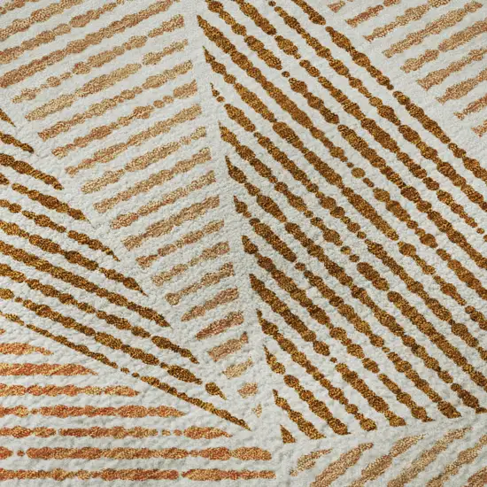 8' Terra Cotta And Beige Geometric Washable Round Rug With UV Protection Photo 9