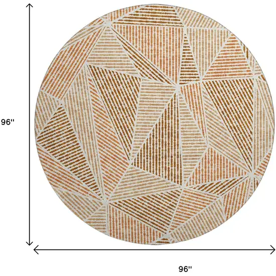 8' Terra Cotta And Beige Geometric Washable Round Rug With UV Protection Photo 3