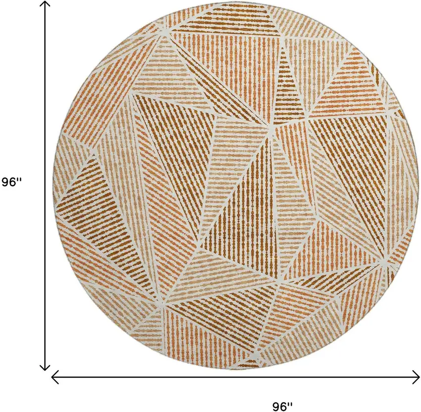 8' Terra Cotta And Beige Geometric Washable Round Rug With UV Protection Photo 3