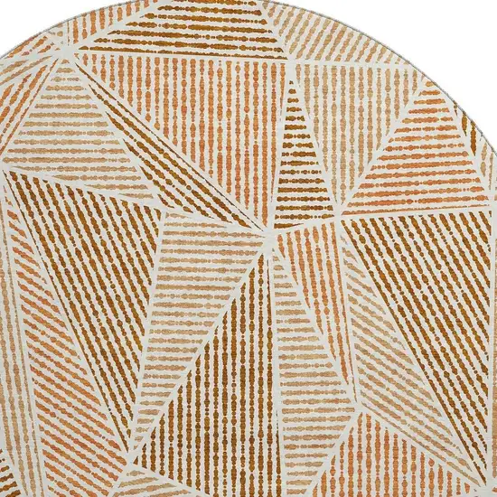 8' Terra Cotta And Beige Geometric Washable Round Rug With UV Protection Photo 4