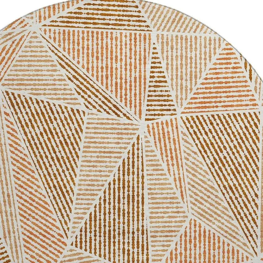 8' Terra Cotta And Beige Geometric Washable Round Rug With UV Protection Photo 4
