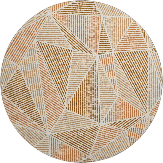 8' Terra Cotta And Beige Geometric Washable Round Rug With UV Protection Photo 1