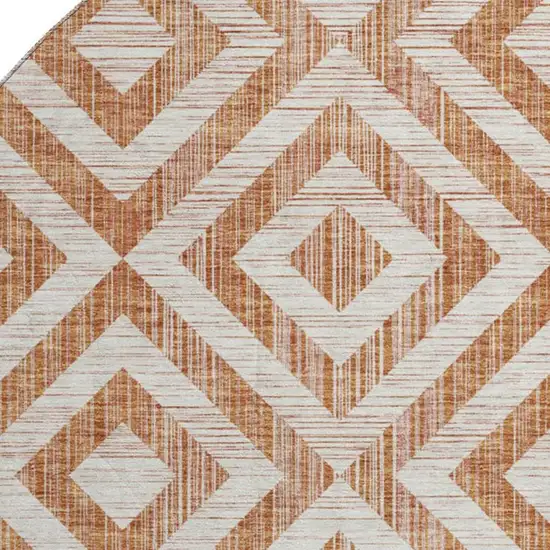 8' Terra Cotta And Beige Geometric Washable Round Rug With UV Protection Photo 3