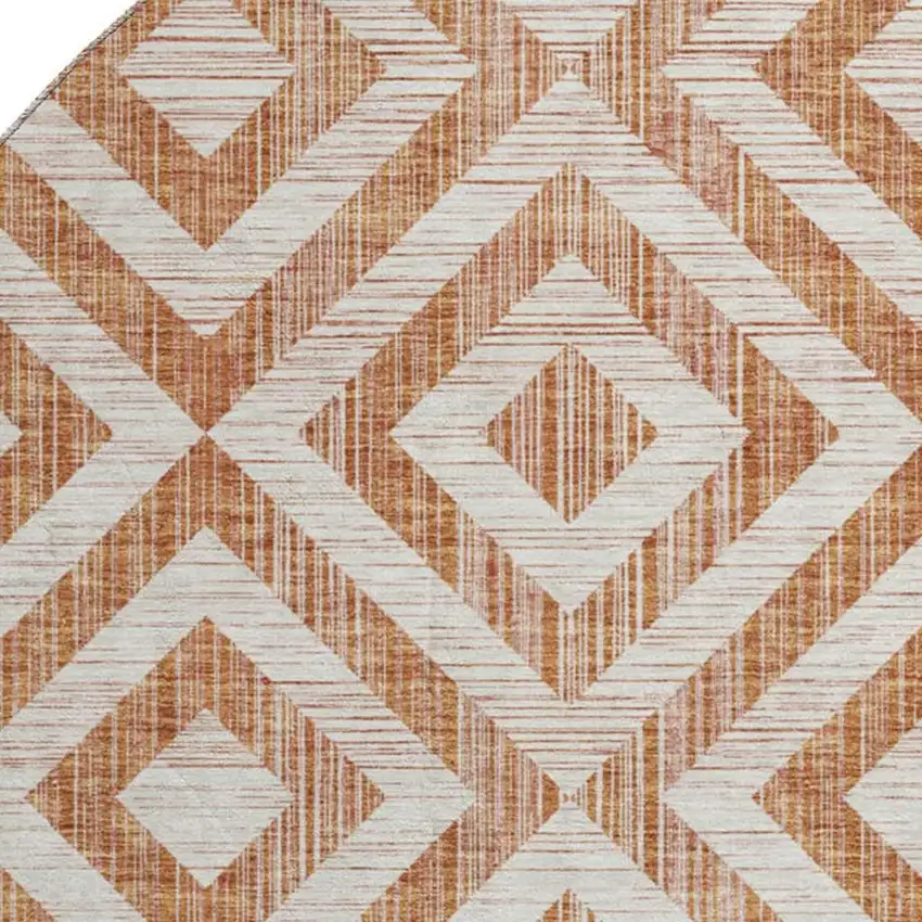 8' Terra Cotta And Beige Geometric Washable Round Rug With UV Protection Photo 3
