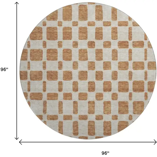 8' Terra Cotta And Beige Geometric Washable Round Rug With UV Protection Photo 8