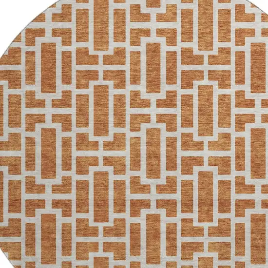 8' Terra Cotta And Beige Geometric Washable Round Rug With UV Protection Photo 3
