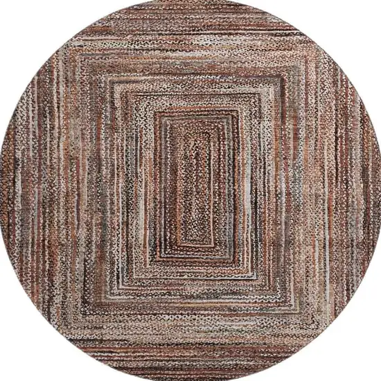8' Terra Cotta And Beige Geometric Washable Round Rug With UV Protection Photo 2
