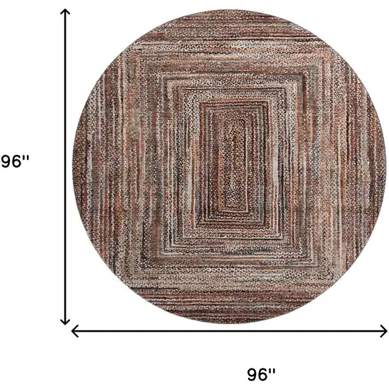 8' Terra Cotta And Beige Geometric Washable Round Rug With UV Protection Photo 8