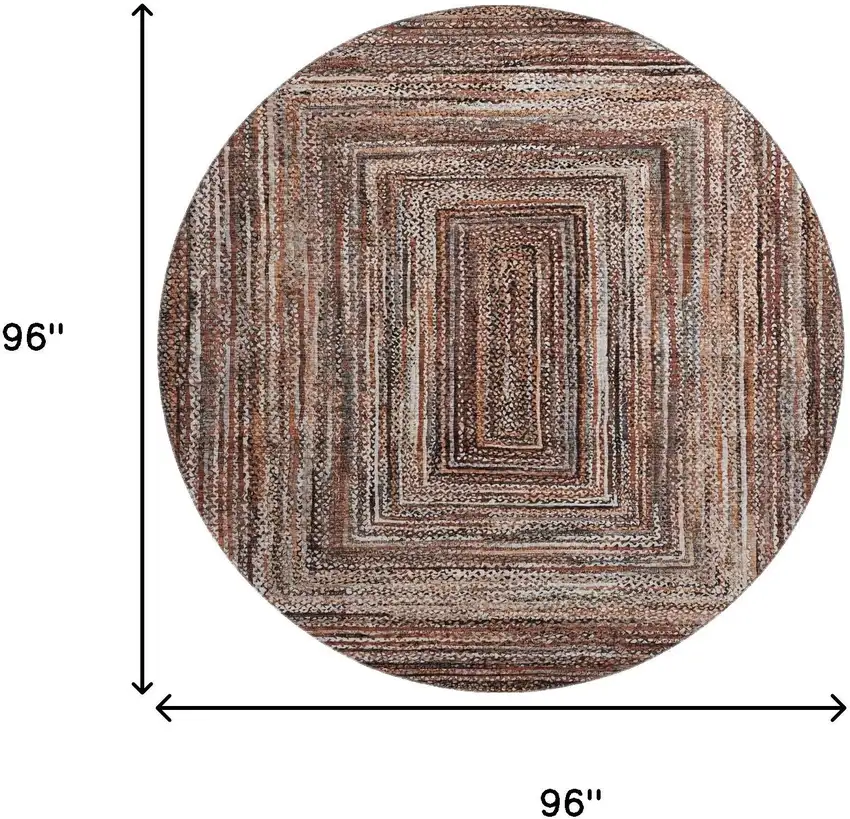 8' Terra Cotta And Beige Geometric Washable Round Rug With UV Protection Photo 8