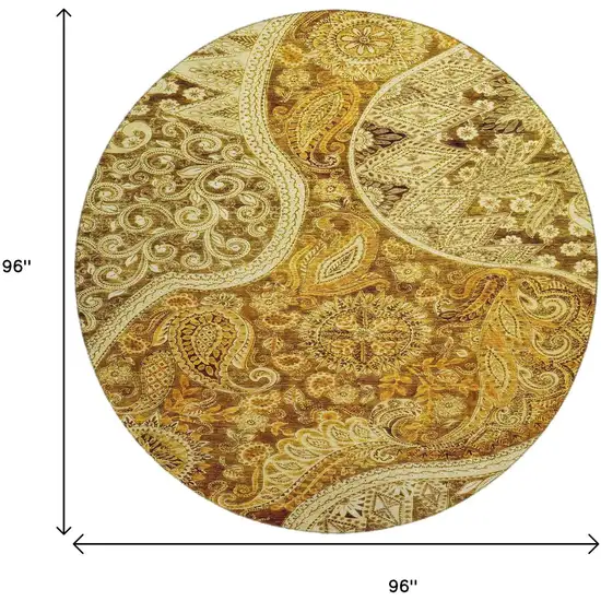 8' Terra Cotta And Beige Paisley Washable Round Rug With UV Protection Photo 9