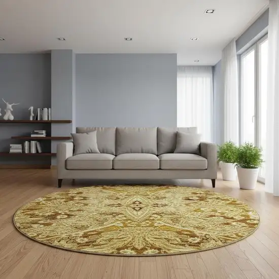 8' Terra Cotta And Beige Paisley Washable Round Rug With UV Protection Photo 2