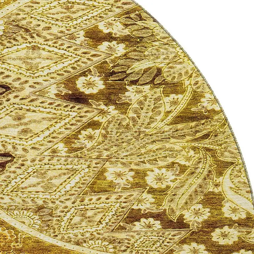 8' Terra Cotta And Beige Paisley Washable Round Rug With UV Protection Photo 2