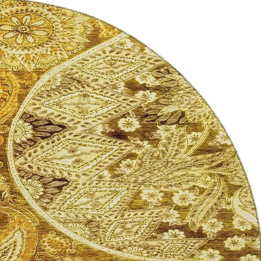 8' Terra Cotta And Beige Paisley Washable Round Rug With UV Protection Photo 3