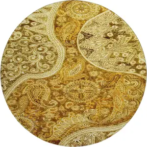 Photo of 8' Terra Cotta And Beige Paisley Washable Round Rug With UV Protection