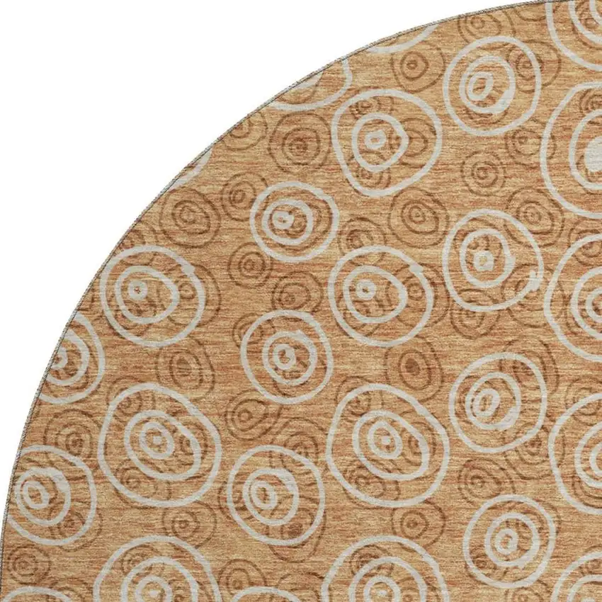 8' Terra Cotta And Beige Polka Dot Washable Round Rug With UV Protection Photo 3