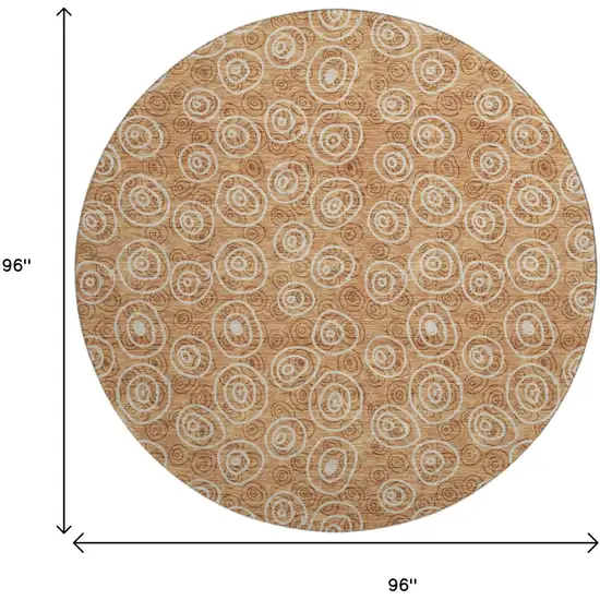 8' Terra Cotta And Beige Polka Dot Washable Round Rug With UV Protection Photo 3