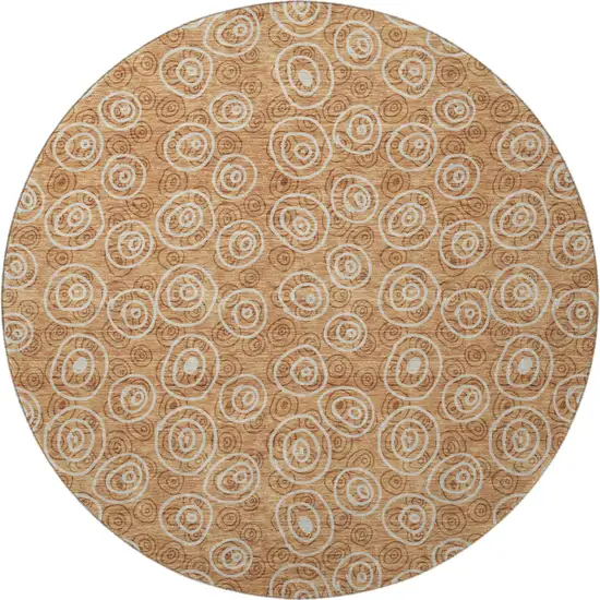 8' Terra Cotta And Beige Polka Dot Washable Round Rug With UV Protection Photo 4