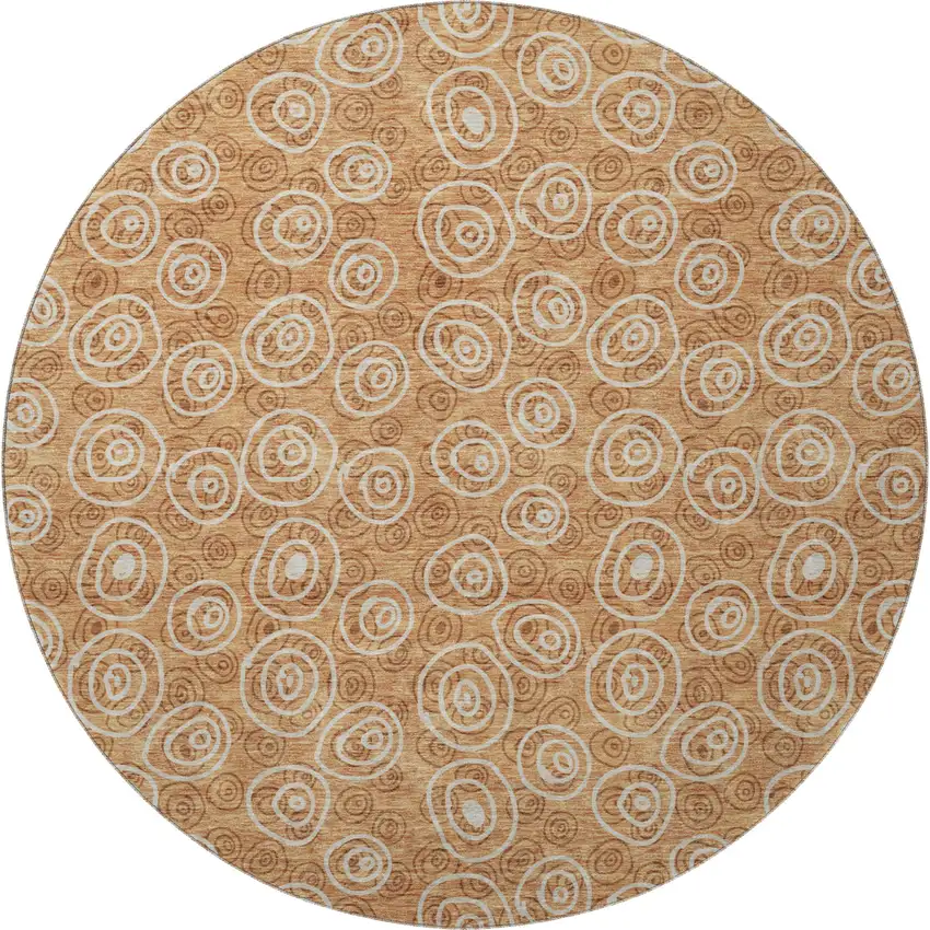 8' Terra Cotta And Beige Polka Dot Washable Round Rug With UV Protection Photo 4