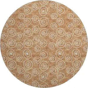 Photo of 8' Terra Cotta And Beige Polka Dot Washable Round Rug With UV Protection