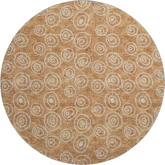 8' Terra Cotta And Beige Polka Dot Washable Round Rug With UV Protection Photo 1