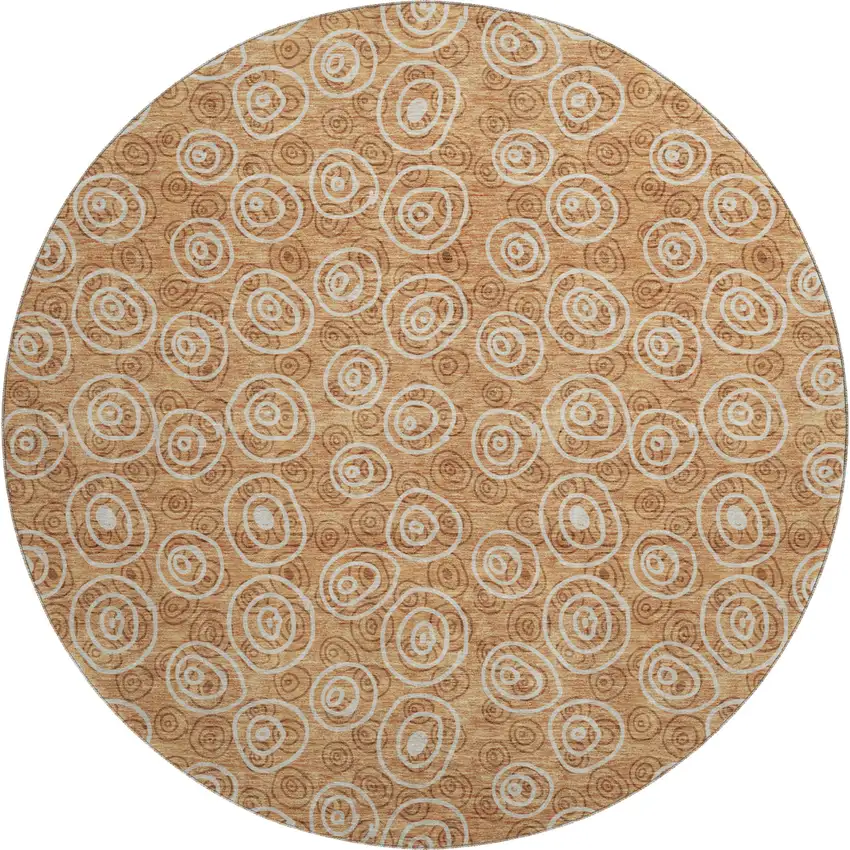 8' Terra Cotta And Beige Polka Dot Washable Round Rug With UV Protection Photo 1