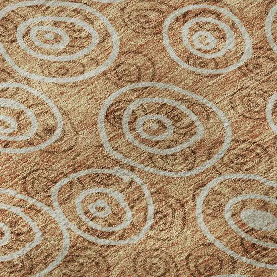 8' Terra Cotta And Beige Polka Dot Washable Round Rug With UV Protection Photo 9