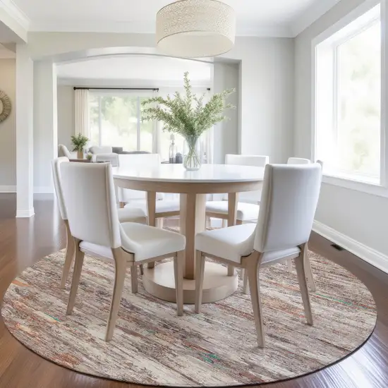 8' Terra Cotta And Beige Round Abstract Washable Indoor Outdoor Area Rug Photo 6