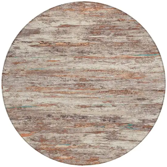 8' Terra Cotta And Beige Round Abstract Washable Indoor Outdoor Area Rug Photo 3