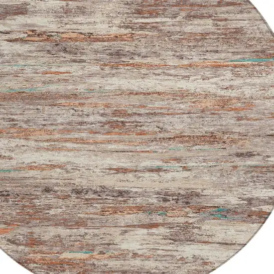 8' Terra Cotta And Beige Round Abstract Washable Indoor Outdoor Area Rug Photo 8