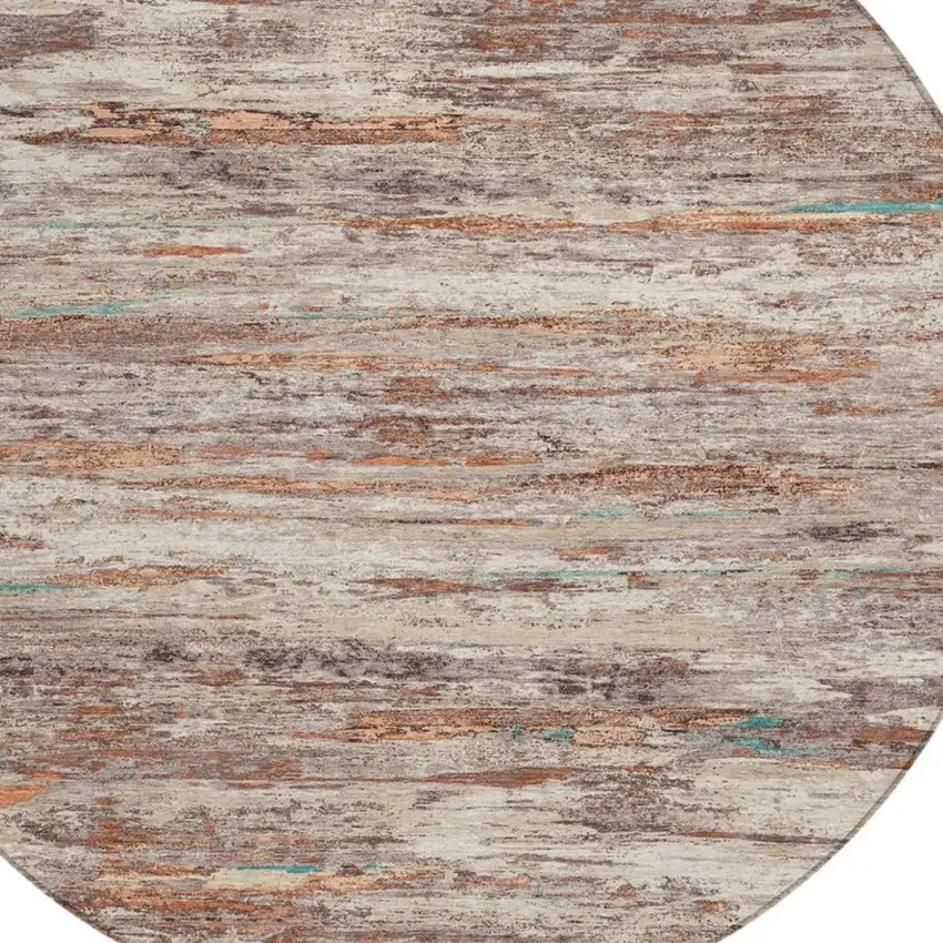8' Terra Cotta And Beige Round Abstract Washable Indoor Outdoor Area Rug Photo 8